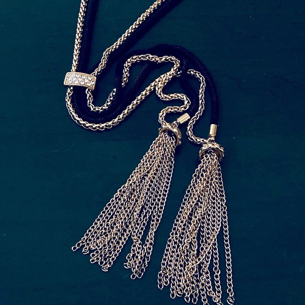 Gold Black Chain Tassel Long Necklace